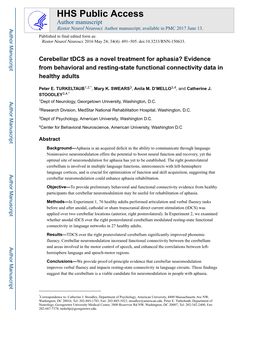 Cerebellar Tdcs As a Novel Treatment for Aphasia? Evidence from Behavioral and Resting-State Functional Connectivity Data in Healthy Adults