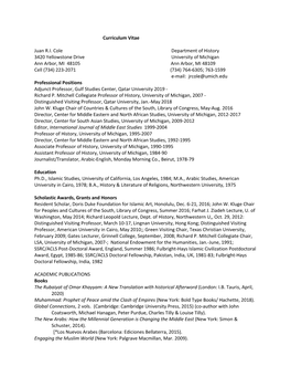 Curriculum Vitae Juan R.I. Cole Department of History 3420