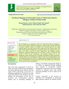 GIS Based Mapping of Soil Fertility Status of Tehsil Jobat, District Alirajpur, Madhya Pradesh, India