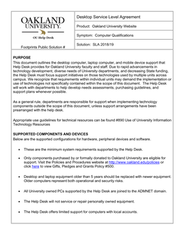 Desktop Service Level Agreement