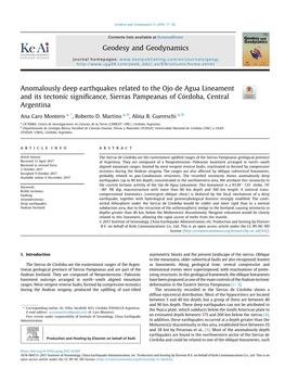 Anomalously Deep Earthquakes Related to the Ojo De Agua Lineament and Its Tectonic Signiﬁcance, Sierras Pampeanas of Cordoba,� Central Argentina