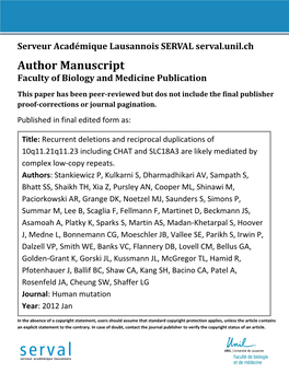 Author Manuscript Faculty of Biology and Medicine Publication