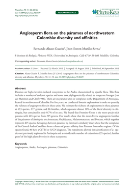 Angiosperm Flora on the Páramos of Northwestern Colombia: Diversity and Affinities