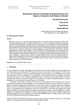 Determinants of Women's Participation in Seaweed Farming in the Regency of Jeneponto, South Sulawesi, Indonesia1