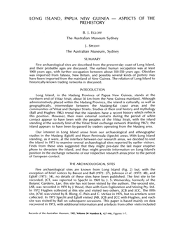 Long Island, Papua New Guinea - Aspects of the Prehistory