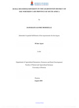 Rural Household Diversity in the Leliefontein District of the Northern Cape Province of South Africa