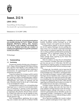 Innst. 212 S (2011–2012) Innstilling Til Stortinget Fra Kontroll- Og Konstitusjonskomiteen