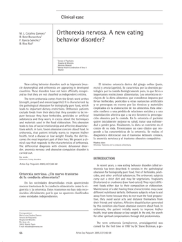 Orthorexia Nervosa. a New Eating Behavior Disorder?