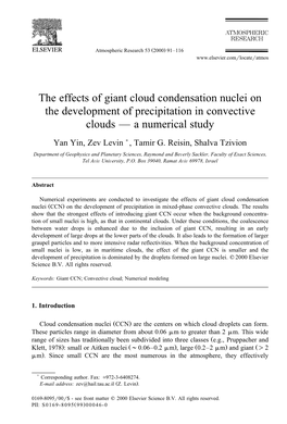 The Effects of Giant Cloud Condensation Nuclei on the Development of Precipitation in Convective Clouds Ð a Numerical Study