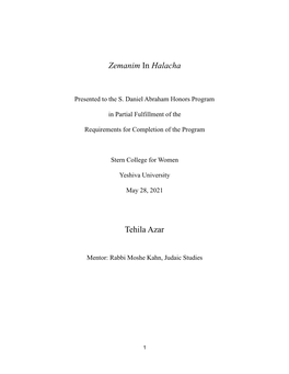 Azar Tehilah 28May2021 OA NEW Zemanim Thesis.Docx.Pdf (6.776Mb)