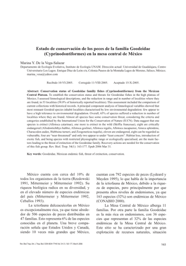 Estado De Conservación De Los Peces De La Familia Goodeidae (Cyprinodontiformes) En La Mesa Central De México