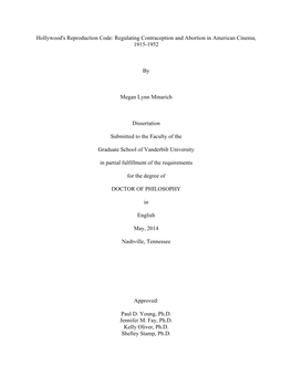 Regulating Contraception and Abortion in American Cinema, 1915-1952