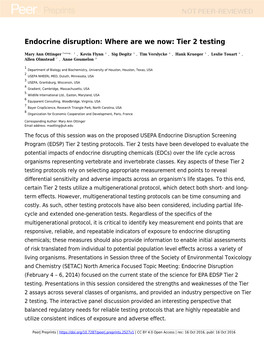 Endocrine Disruption: Where Are We Now: Tier 2 Testing