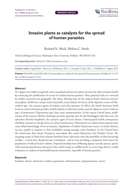 Invasive Plants As Catalysts for the Spread of Human Parasites