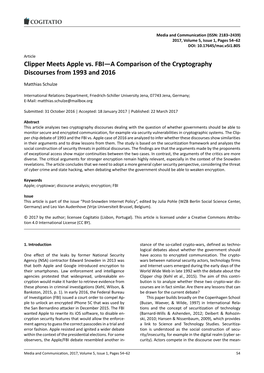 Clipper Meets Apple Vs. FBI—A Comparison of the Cryptography Discourses from 1993 and 2016