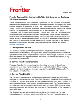 Frontier Terms of Service for Inside Wire Maintenance for Business