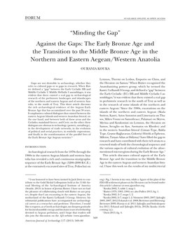 Against the Gaps: the Early Bronze Age and the Transition to the Middle Bronze Age in the Northern and Eastern Aegean/Western Anatolia