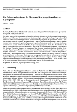 Zur Schmetterlingsfauna Der Moore Des Brockengebietes (Lnsecta: Lepidoptera)