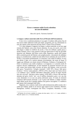 Greco E Romanzo Nella Grecìa Salentina: Un Caso Di Simbiosi