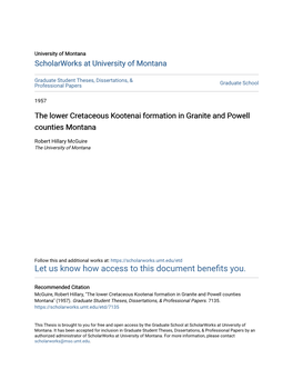 The Lower Cretaceous Kootenai Formation in Granite and Powell Counties Montana