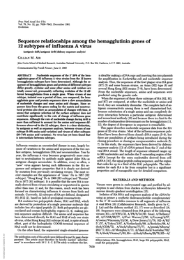 Sequence Relationships Among the Hemagglutinin Genes of 12 Subtypes of Influenza a Virus (Antigenic Shift/Antigenic Drift/Dideoxy Sequence Analysis) GILLIAN M