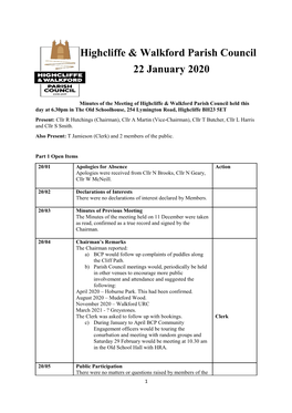 Highcliffe & Walkford Parish Council 22 January 2020