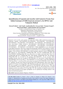 Quantification of Capsaicin and Ascorbic Acid Content in Twenty Four Indian Genotypes of Chilli (Capsicum Annuum L.) by HPTLC and Volumetric Method