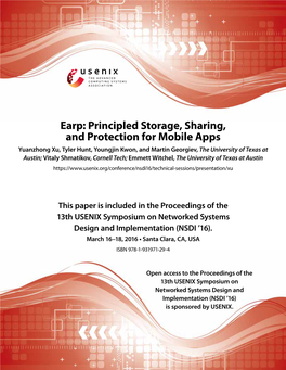 Earp: Principled Storage, Sharing, and Protection for Mobile Apps
