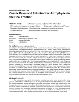 Cosmic Dawn and Reionization: Astrophysics in the Final Frontier