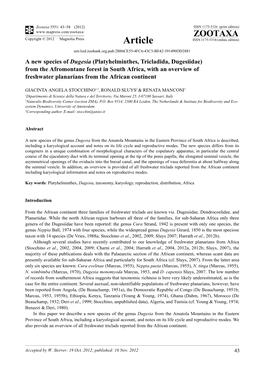 A New Species of Dugesia (Platyhelminthes, Tricladida