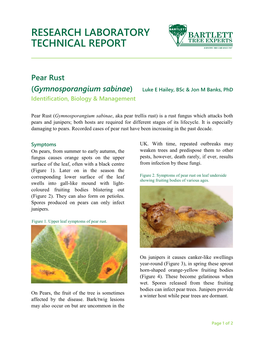 Pear Rust (Gymnosporangium Sabinae) Luke E Hailey, Bsc & Jon M Banks, Phd Identification, Biology & Management