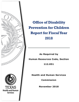 Office of Disability Prevention for Children Report for Fiscal Year 2018