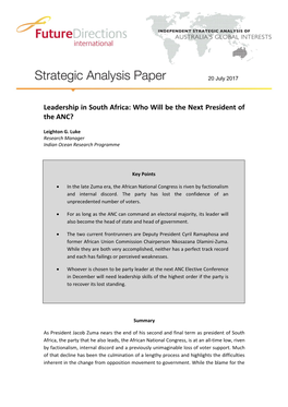 Leadership in South Africa: Who Will Be the Next President of the ANC?