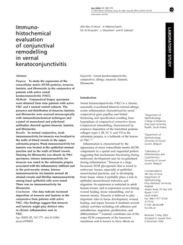 Histochemical Evaluation of Conjunctival Remodelling in Vernal Keratoconjunctivitis