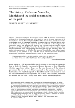 The History of a Lesson: Versailles, Munich and the Social Construction of the Past