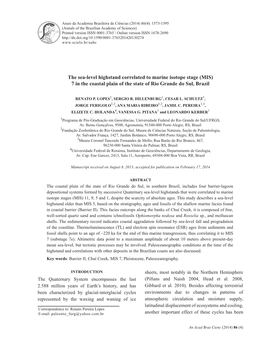 The Sea-Level Highstand Correlated to Marine Isotope Stage (MIS) 7 in the Coastal Plain of the State of Rio Grande Do Sul, Brazil