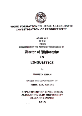 Word Formation in Urdu: a Linguistic Investigation of Productivity