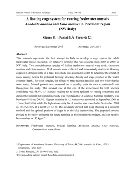 A Floating Cage System for Rearing Freshwater Mussels Anodonta Anatina and Unio Mancus in Piedmont Region (NW Italy)