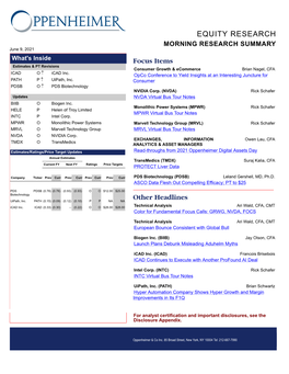 EQUITY RESEARCH MORNING RESEARCH SUMMARY June 9, 2021