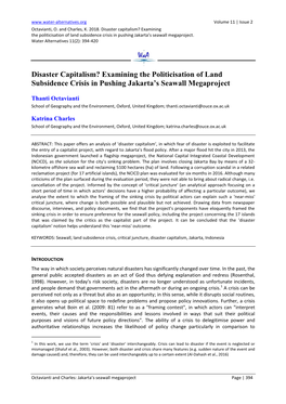 Disaster Capitalism? Examining the Politicisation of Land Subsidence Crisis in Pushing Jakarta’S Seawall Megaproject