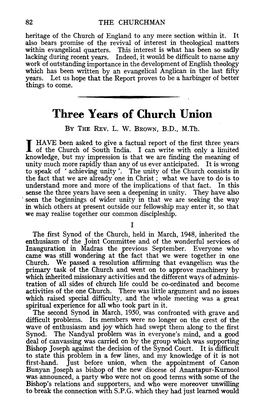 Three Years of Church Union by the REV