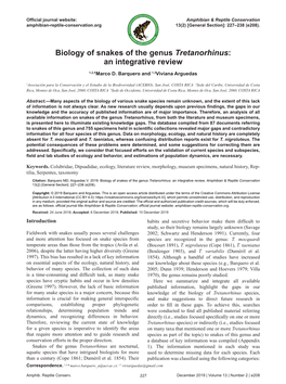 Biology of Snakes of the Genus Tretanorhinus: an Integrative Review 1,2,*Marco D