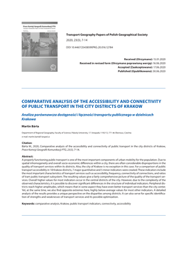 Comparative Analysis of the Accessibility and Connectivity of Public Transport in the City Districts of Krakow