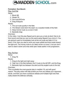 Formation: Gun Bunch Play: Curl Flat Setup: 1