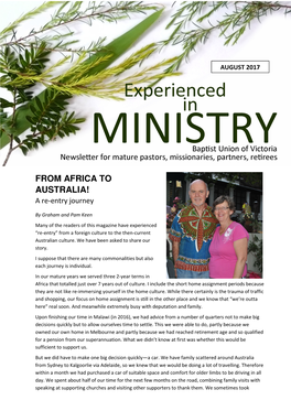 Experienced in Ministry Newsletter August 2017
