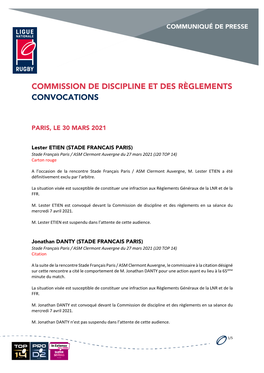 Commission De Discipline Et Des Règlements Convocations