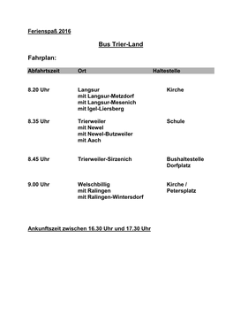 Bus Trier-Land Fahrplan