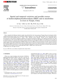 DDT) and Its Metabolites in Rivers in Tianjin, China