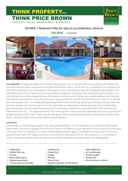DV1093: 7 Bedroom Villa for Sale in Los Gallardos, Almería | Price Brown