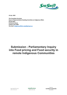 Parliamentary Inquiry Into Food Pricing and Food Security in Remote Indigenous Communities